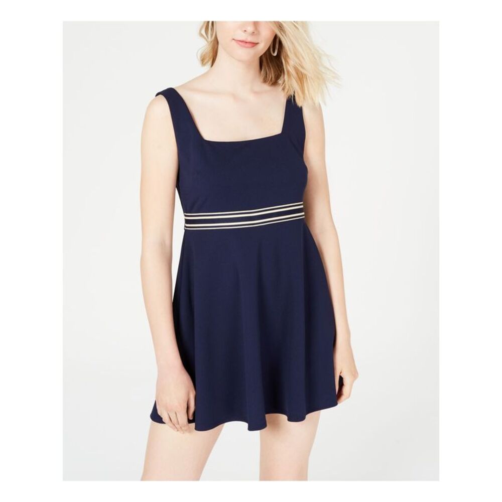 TEEZE ME Womens Fit + Flare Mini Dress Navy Sleeveless Party Juniors 0